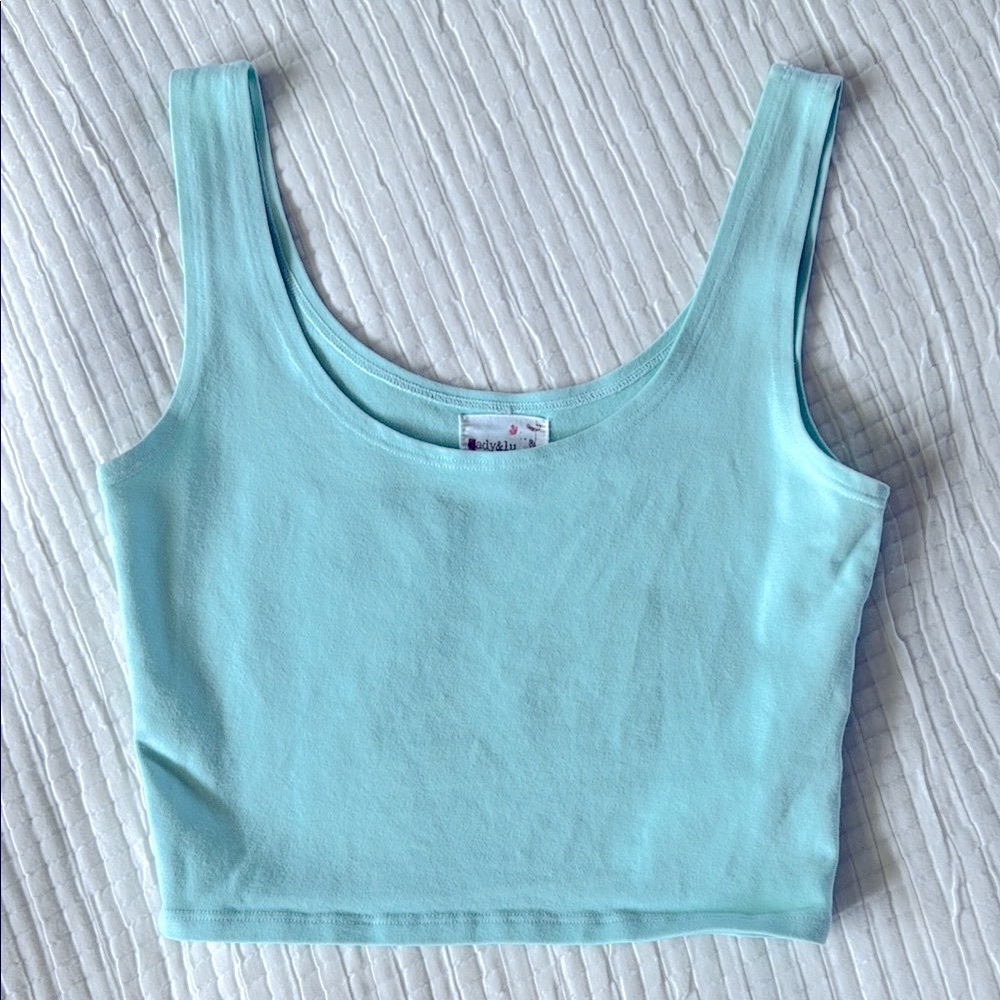 Blue Sleeveless Fitted Crop Tank Top